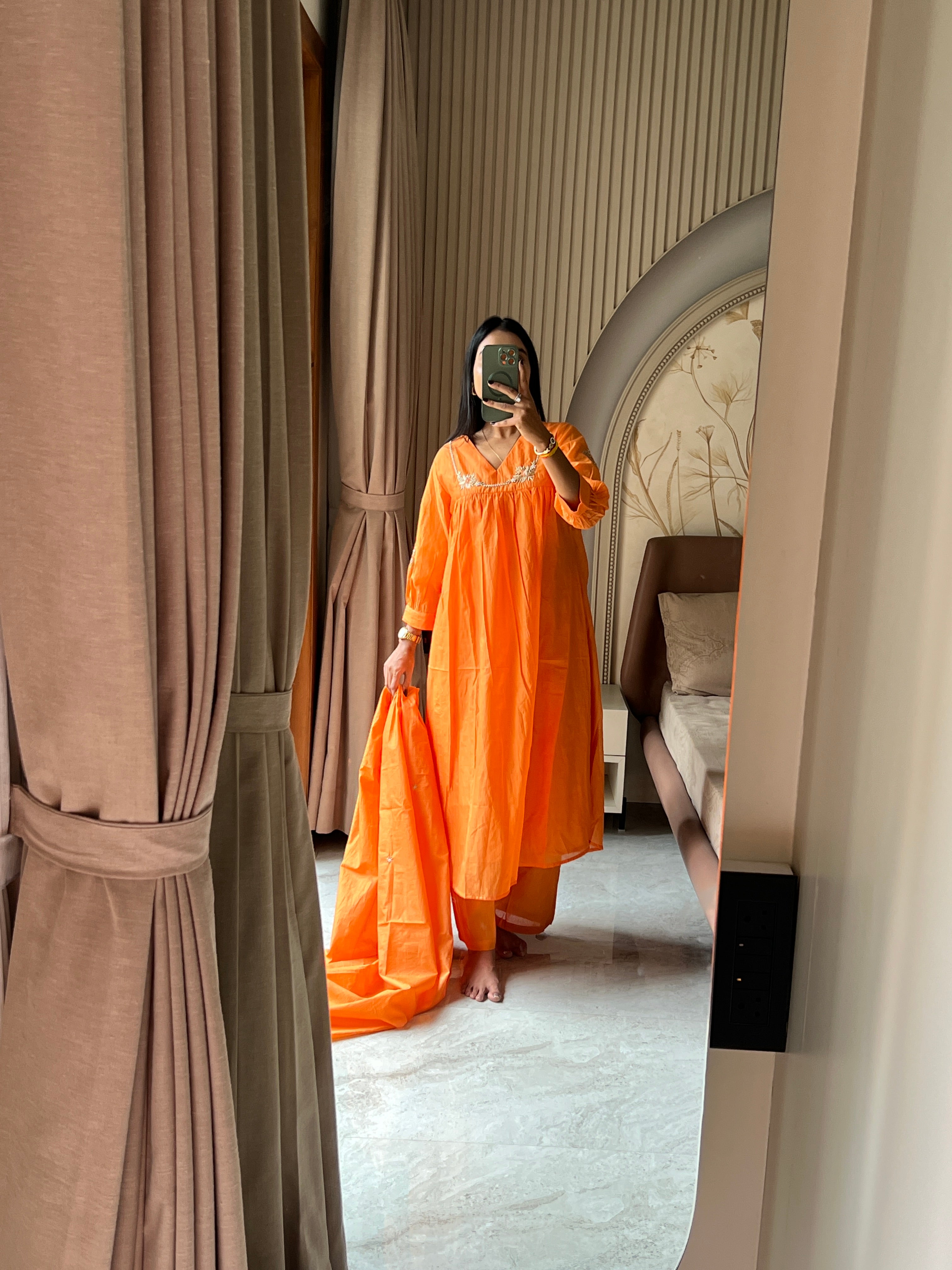 Orange anarkali set