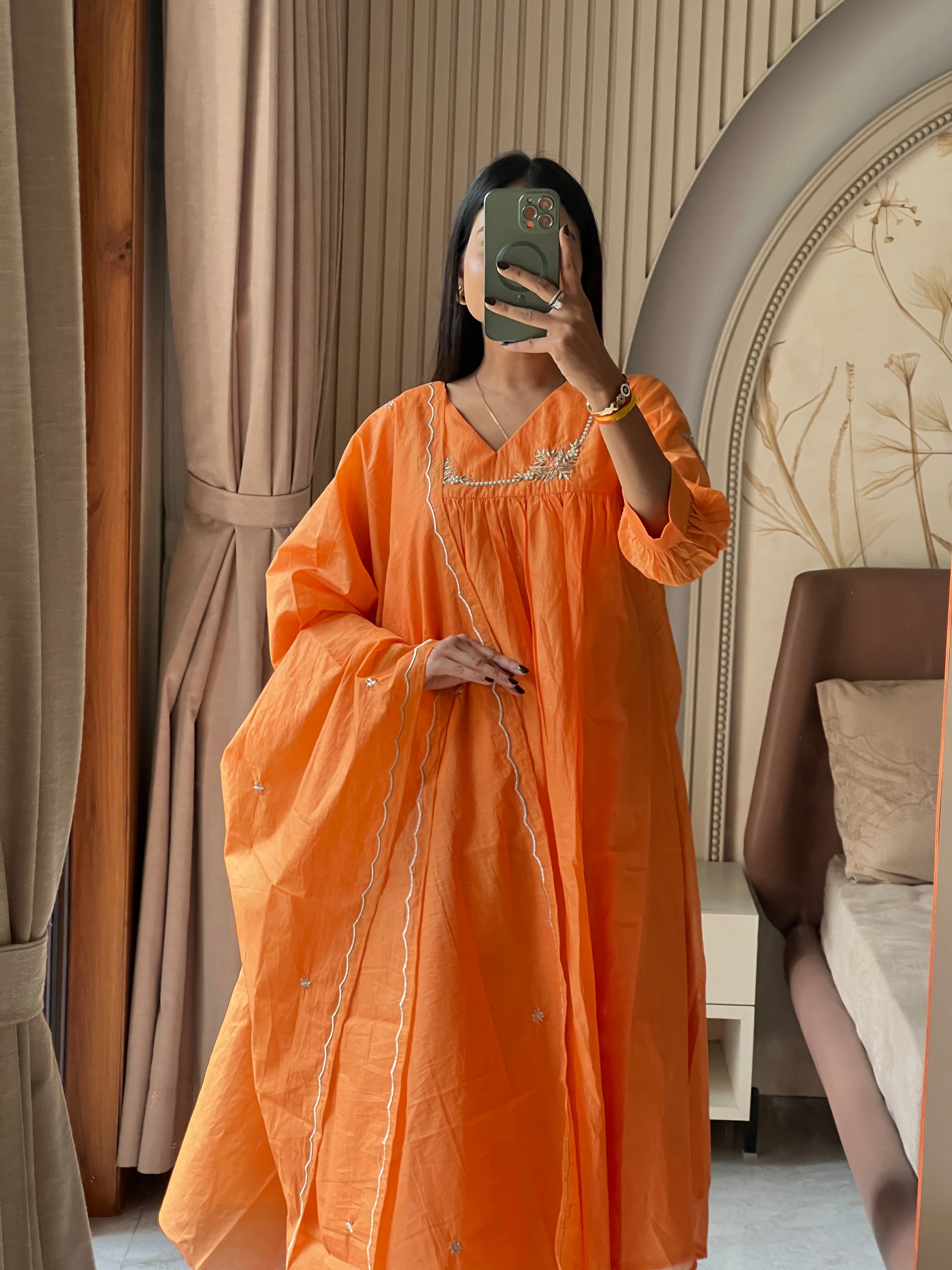 Orange anarkali set
