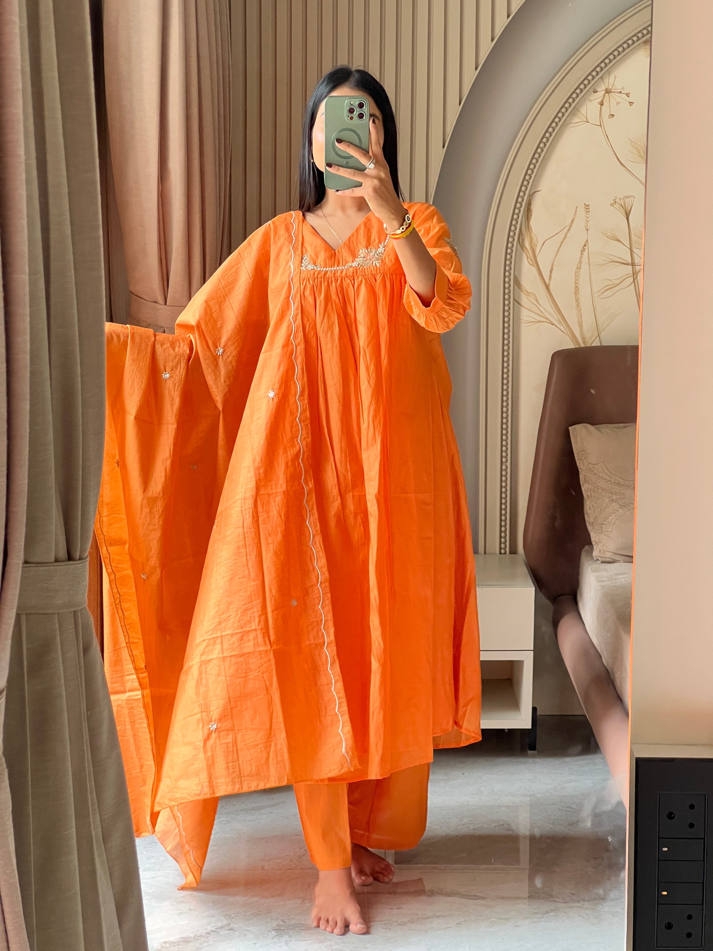 Orange anarkali set