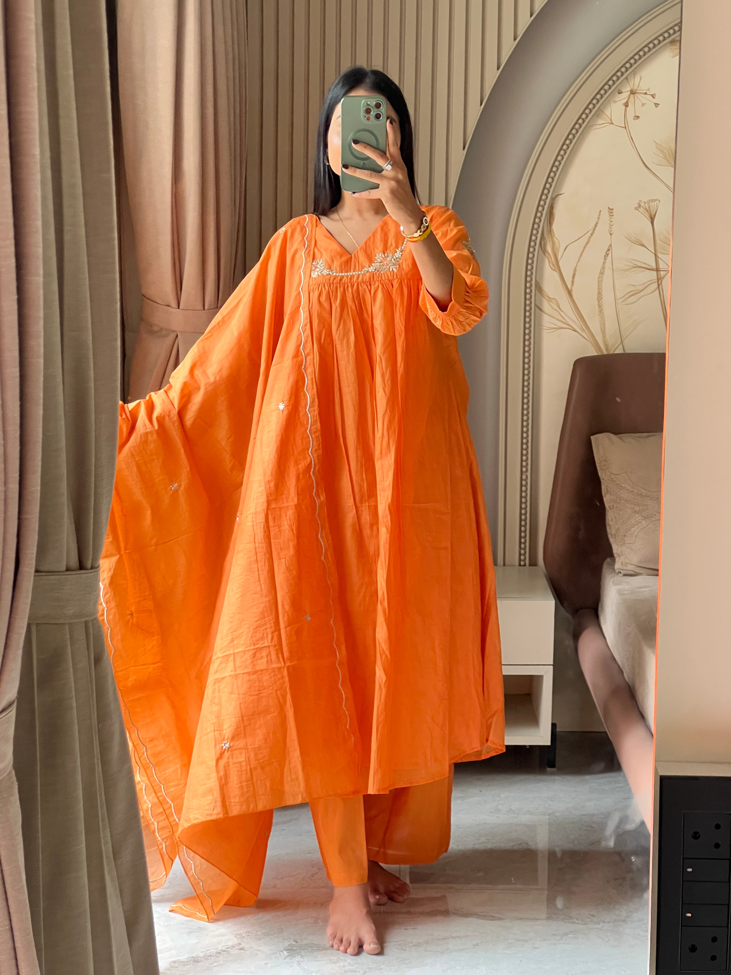Orange anarkali set