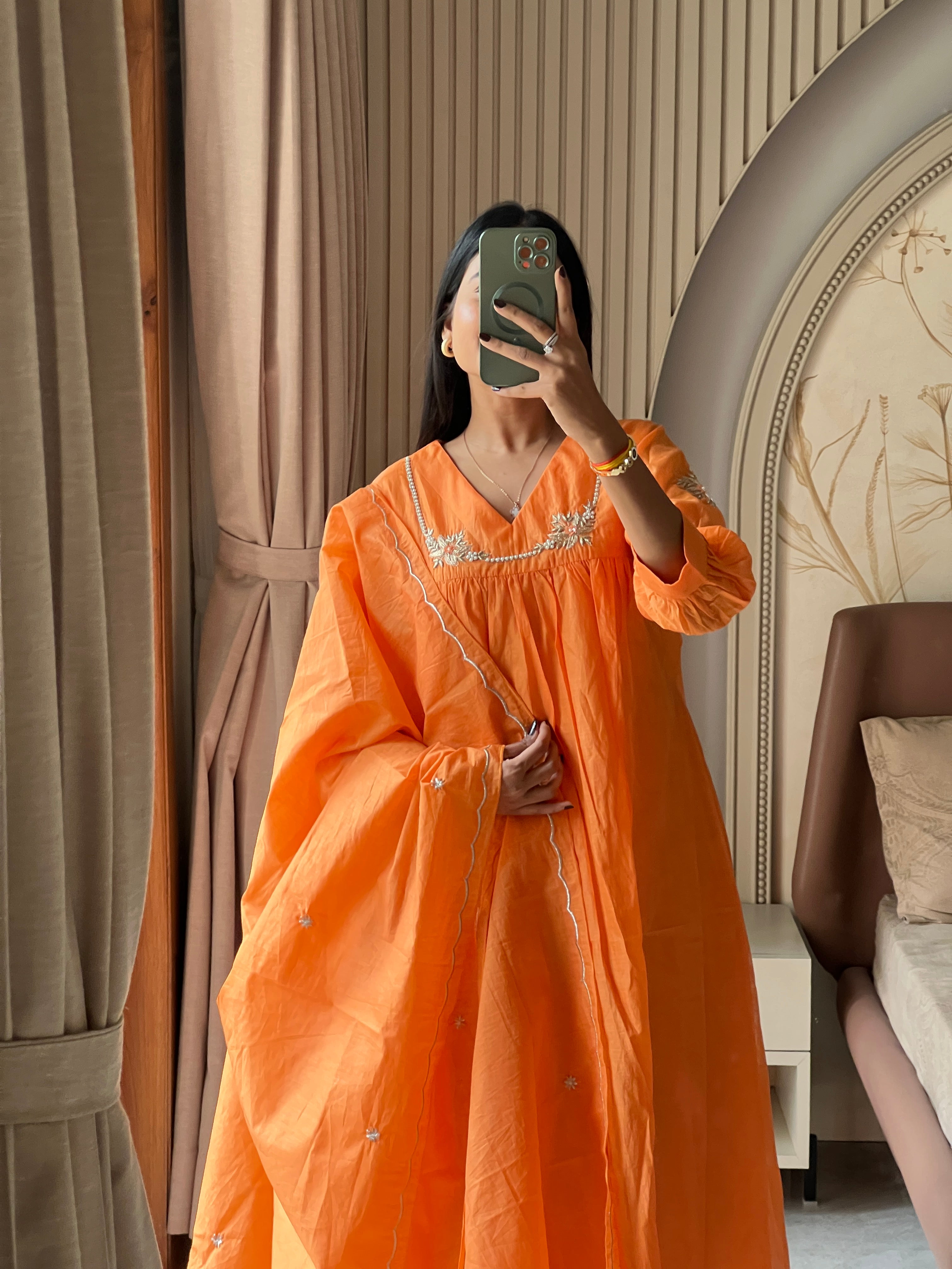 Orange anarkali set