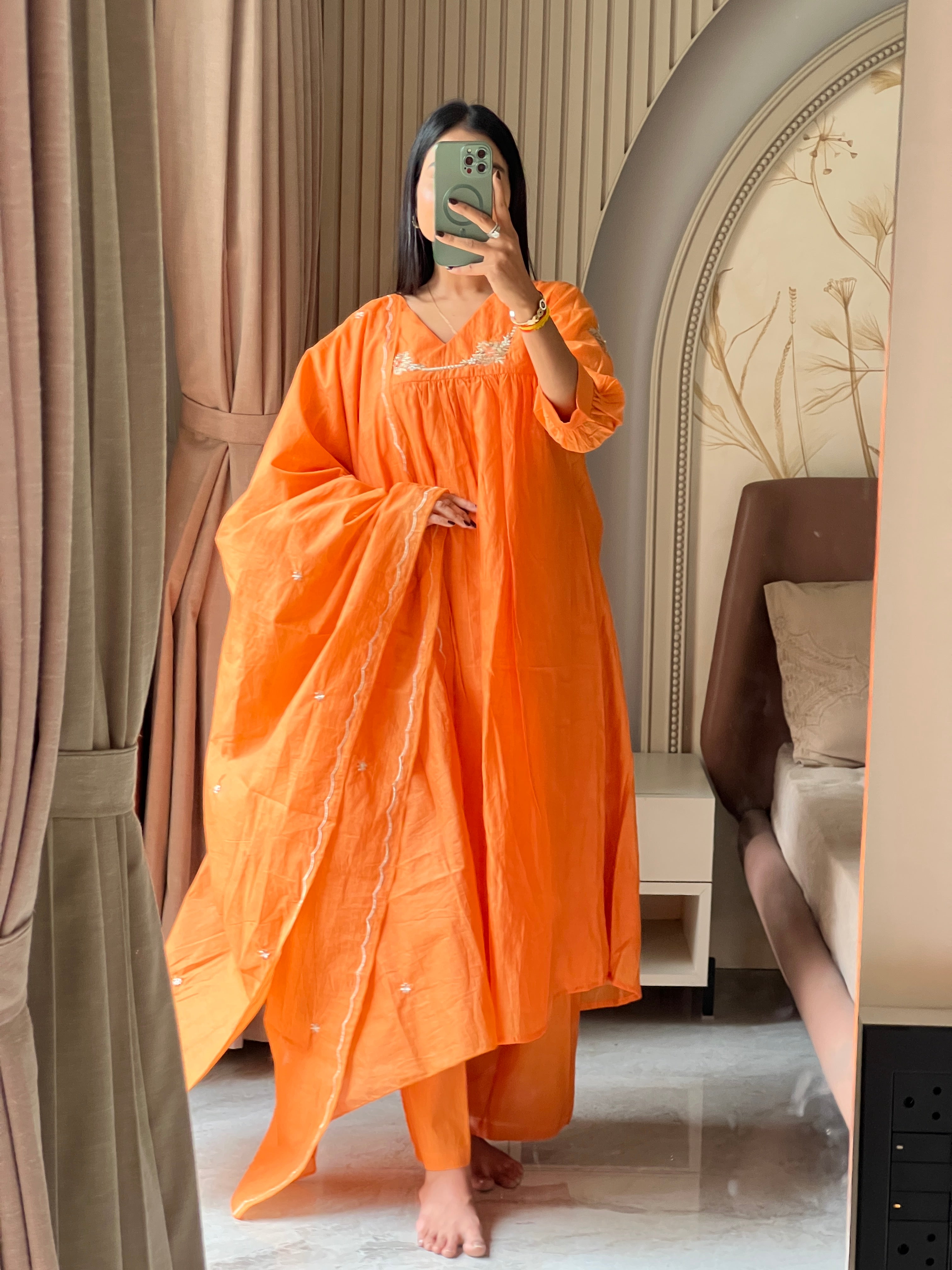 Orange anarkali set