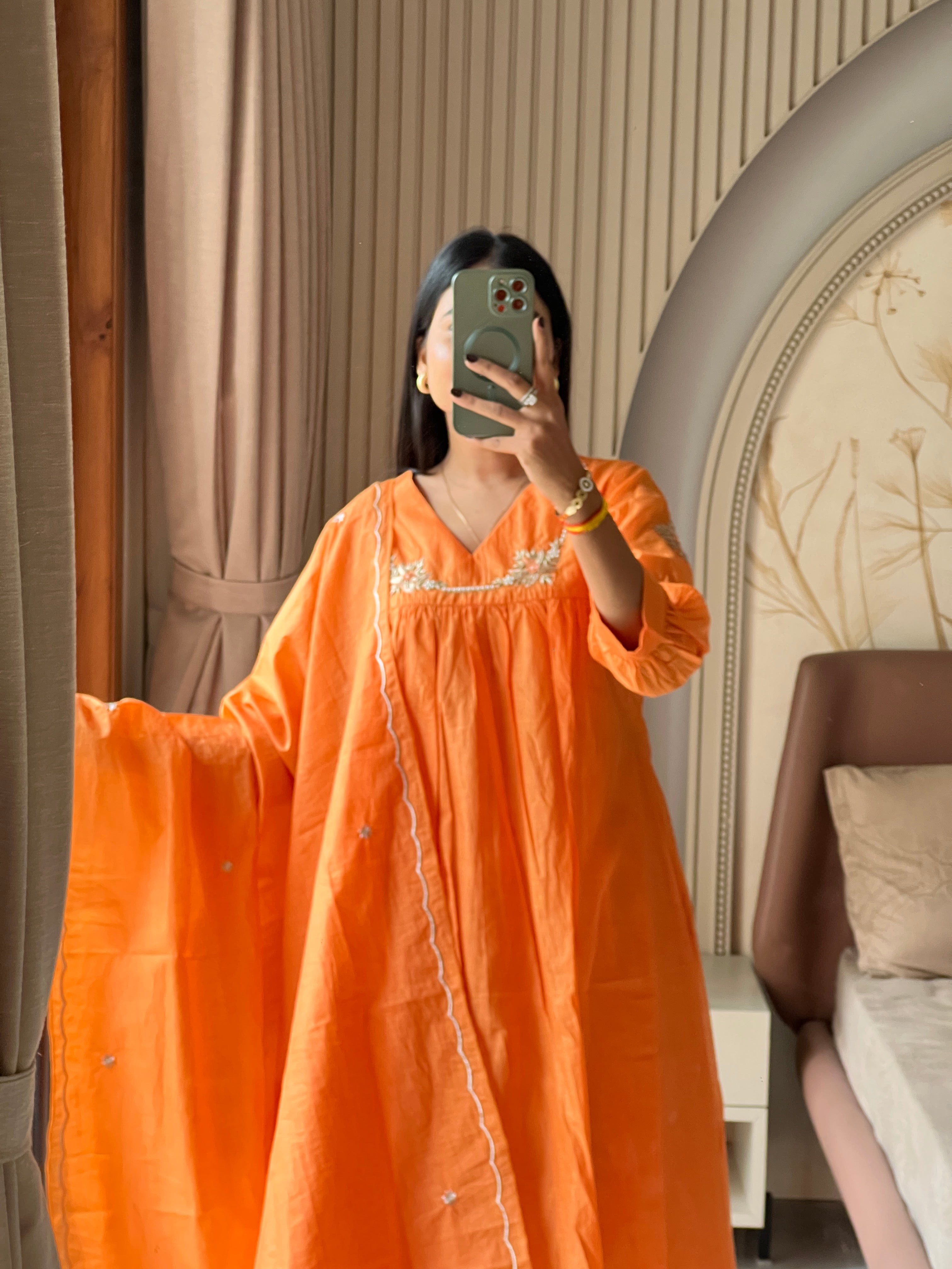 Orange anarkali set