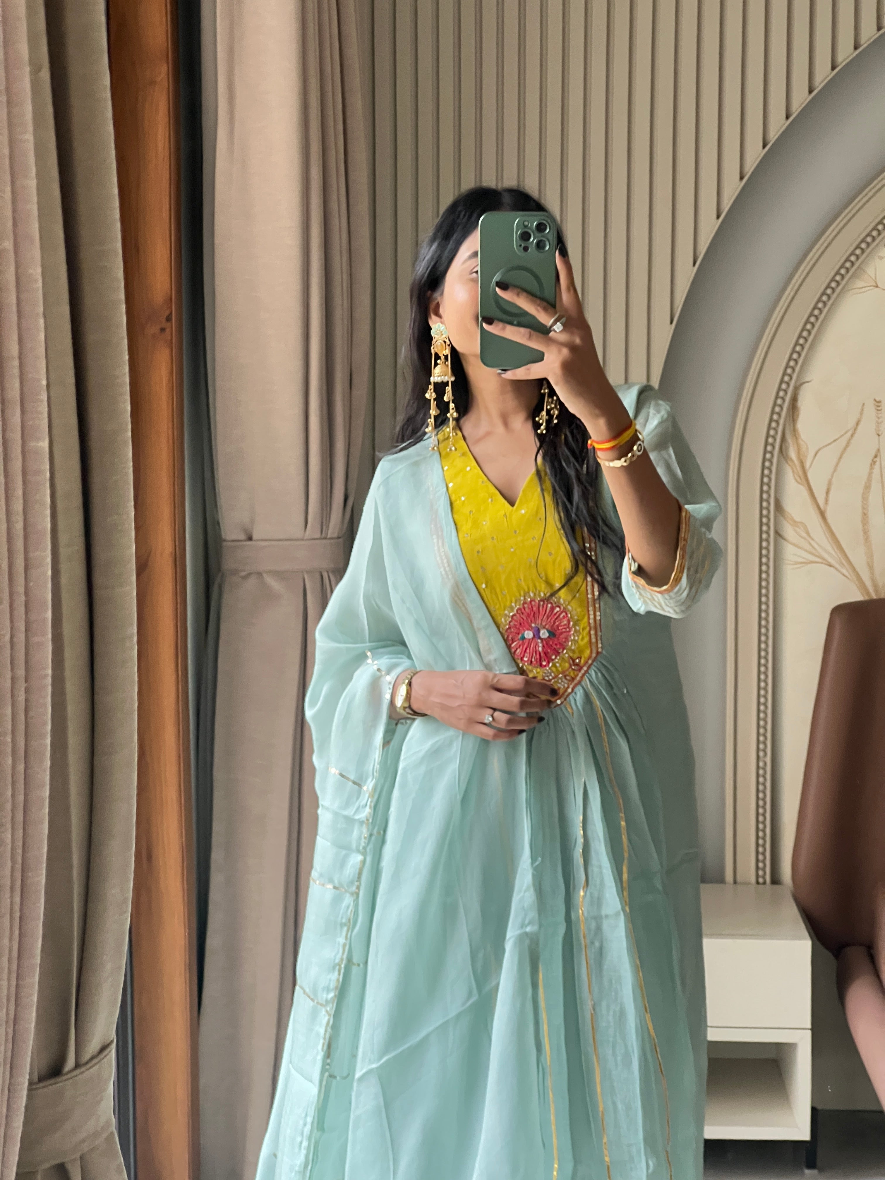 Sky and yellow kurti set