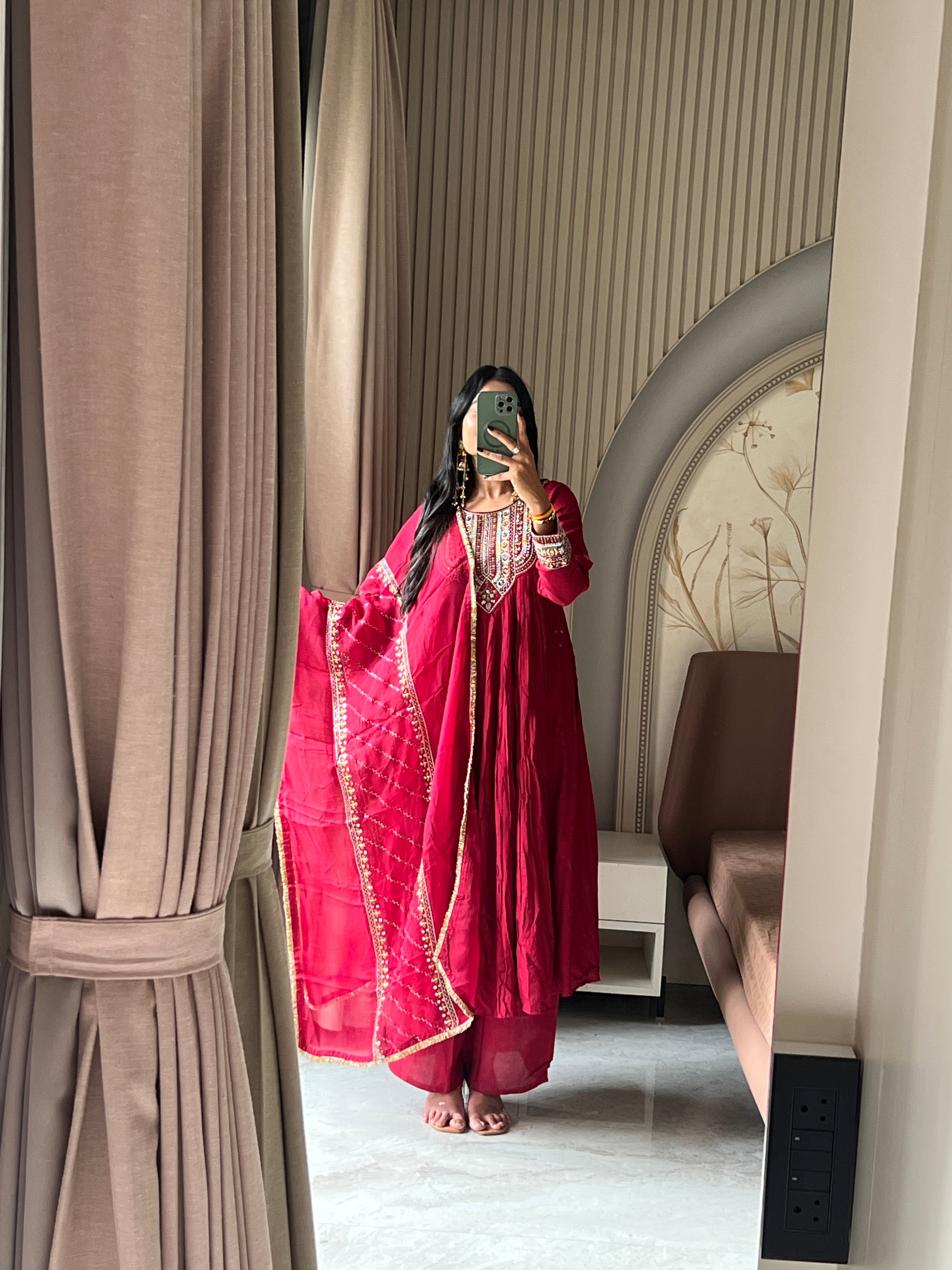 Pashmina maroon kurti set