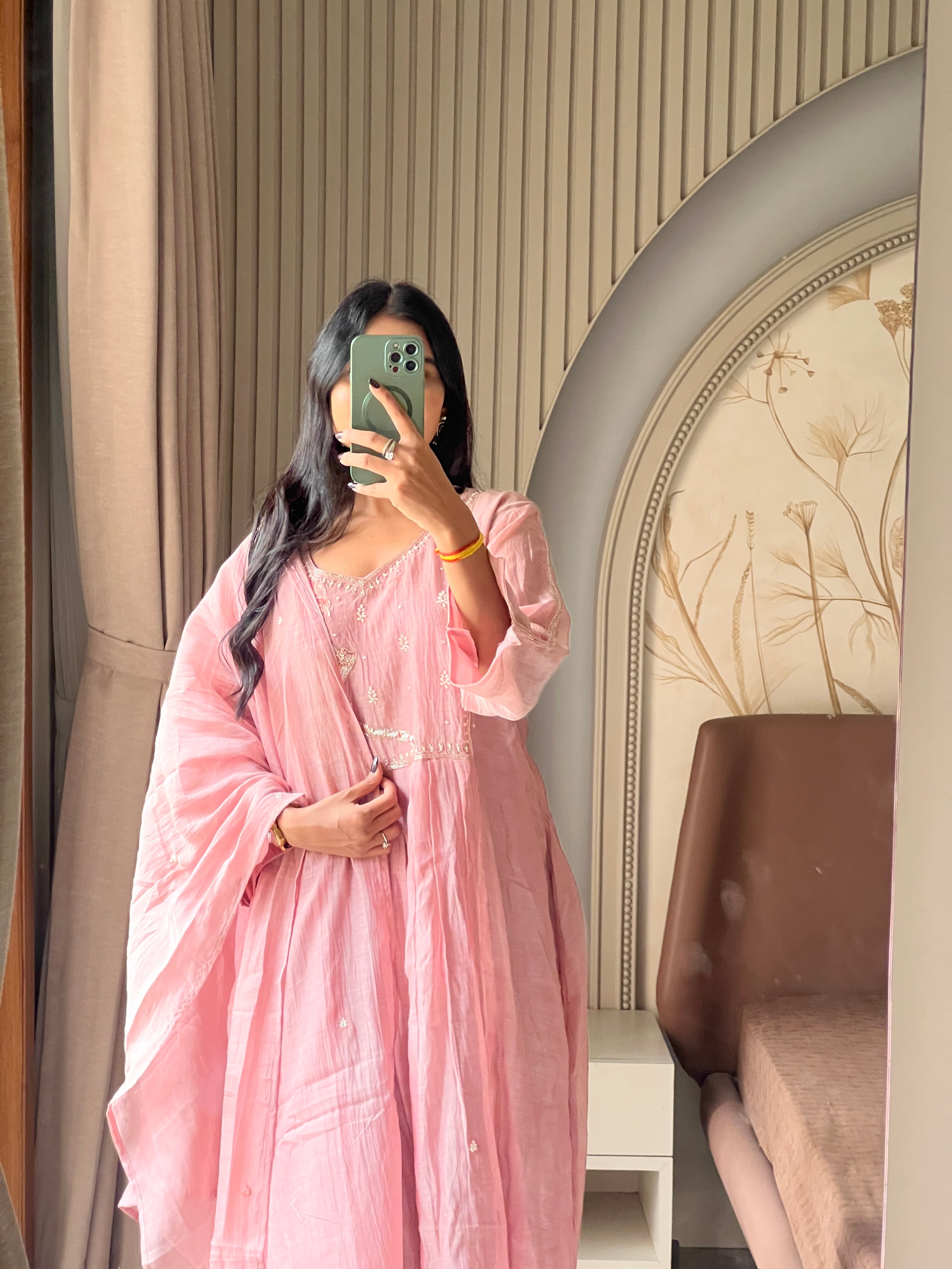 Mul chanderi pink suit set with beautiful work