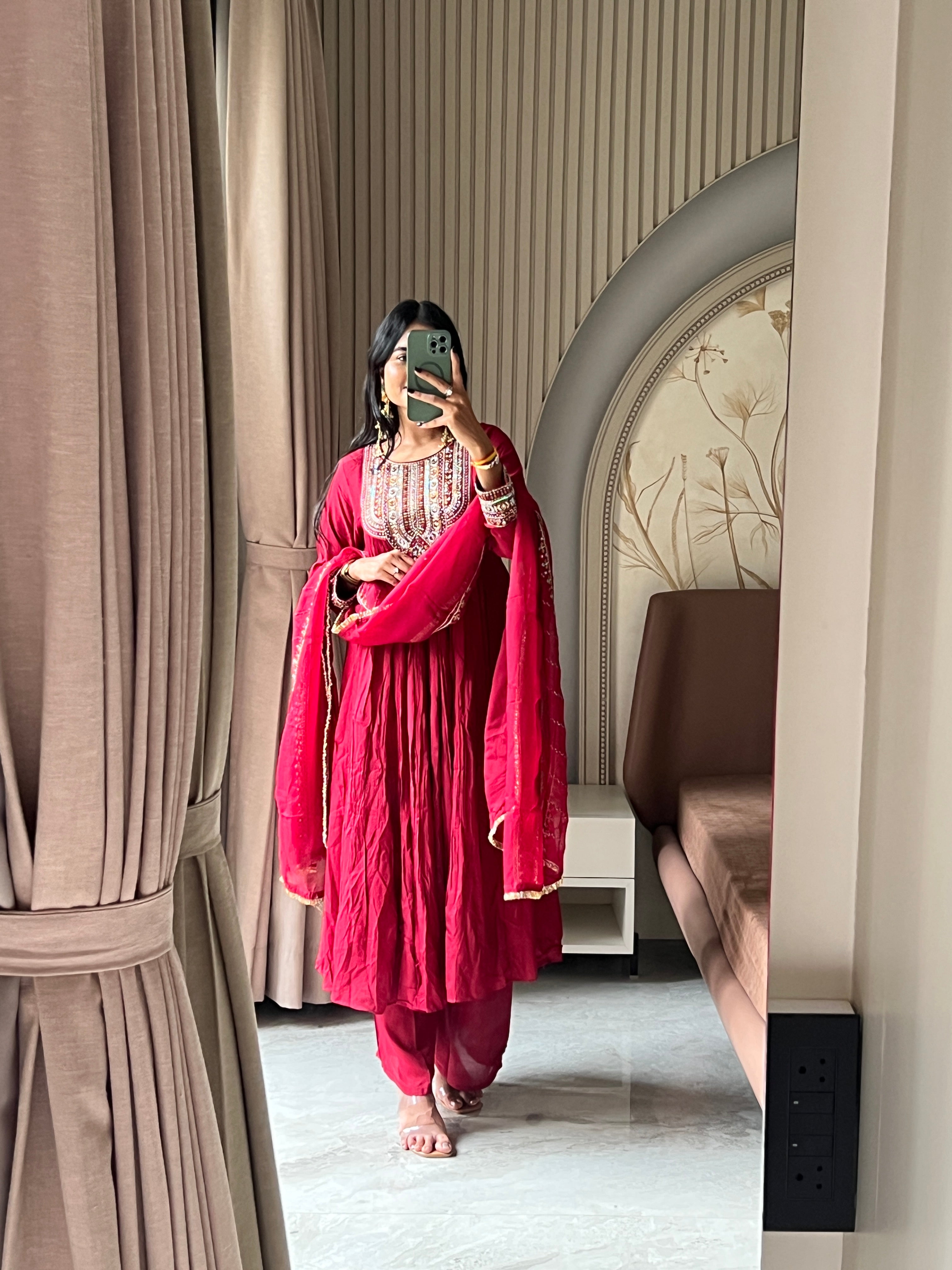 Pashmina maroon kurti set