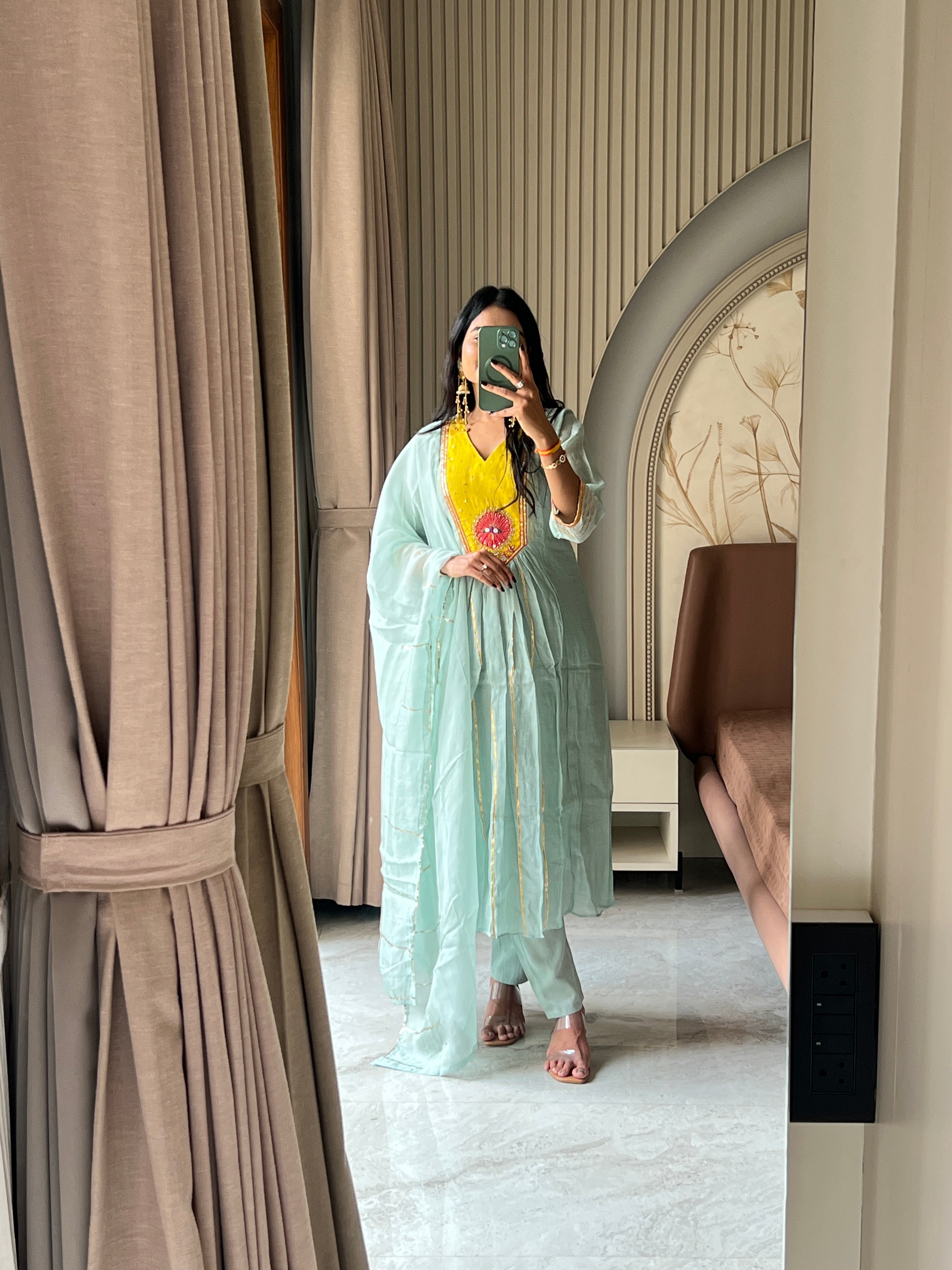 Sky and yellow kurti set