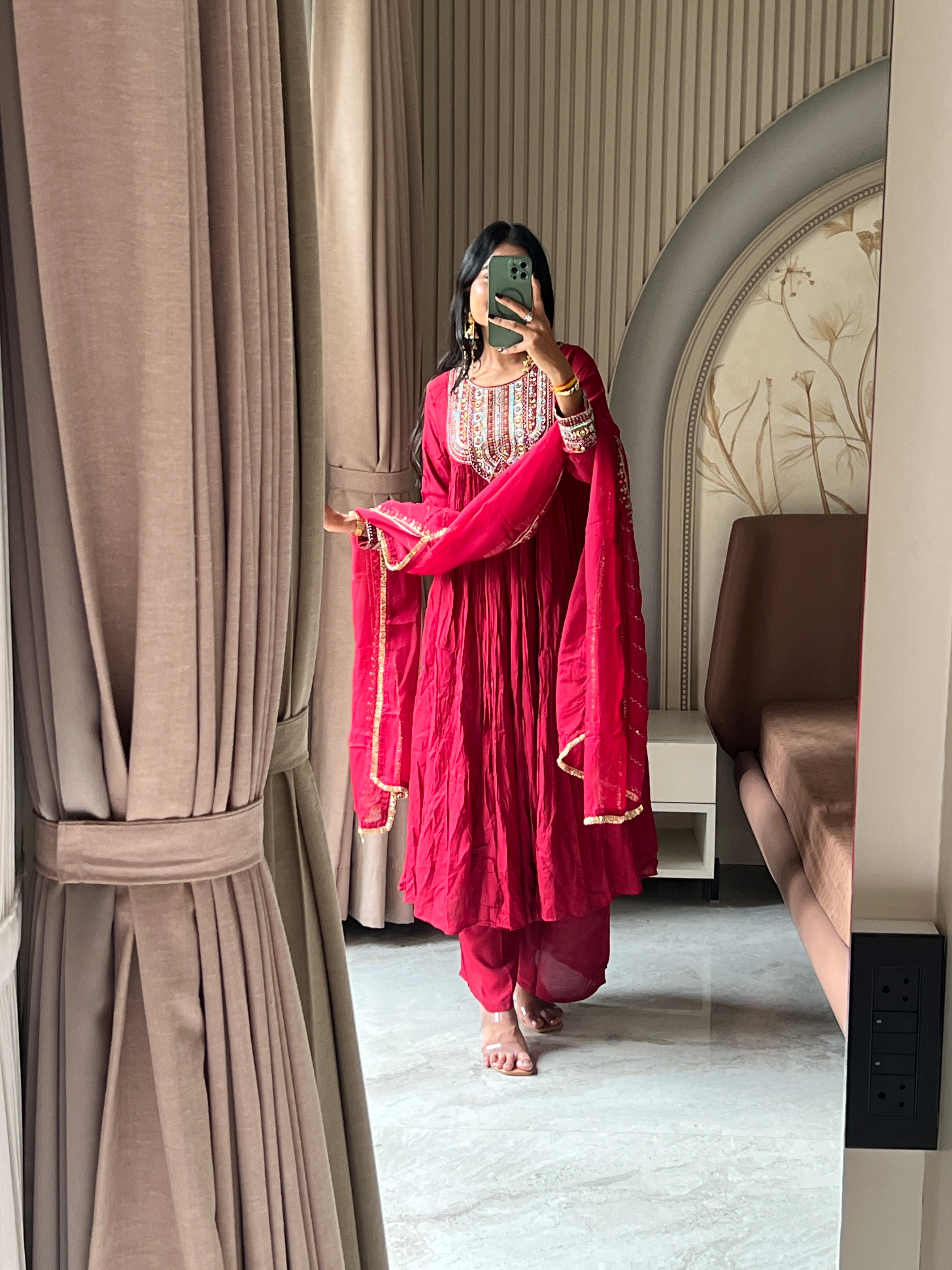 Pashmina maroon kurti set