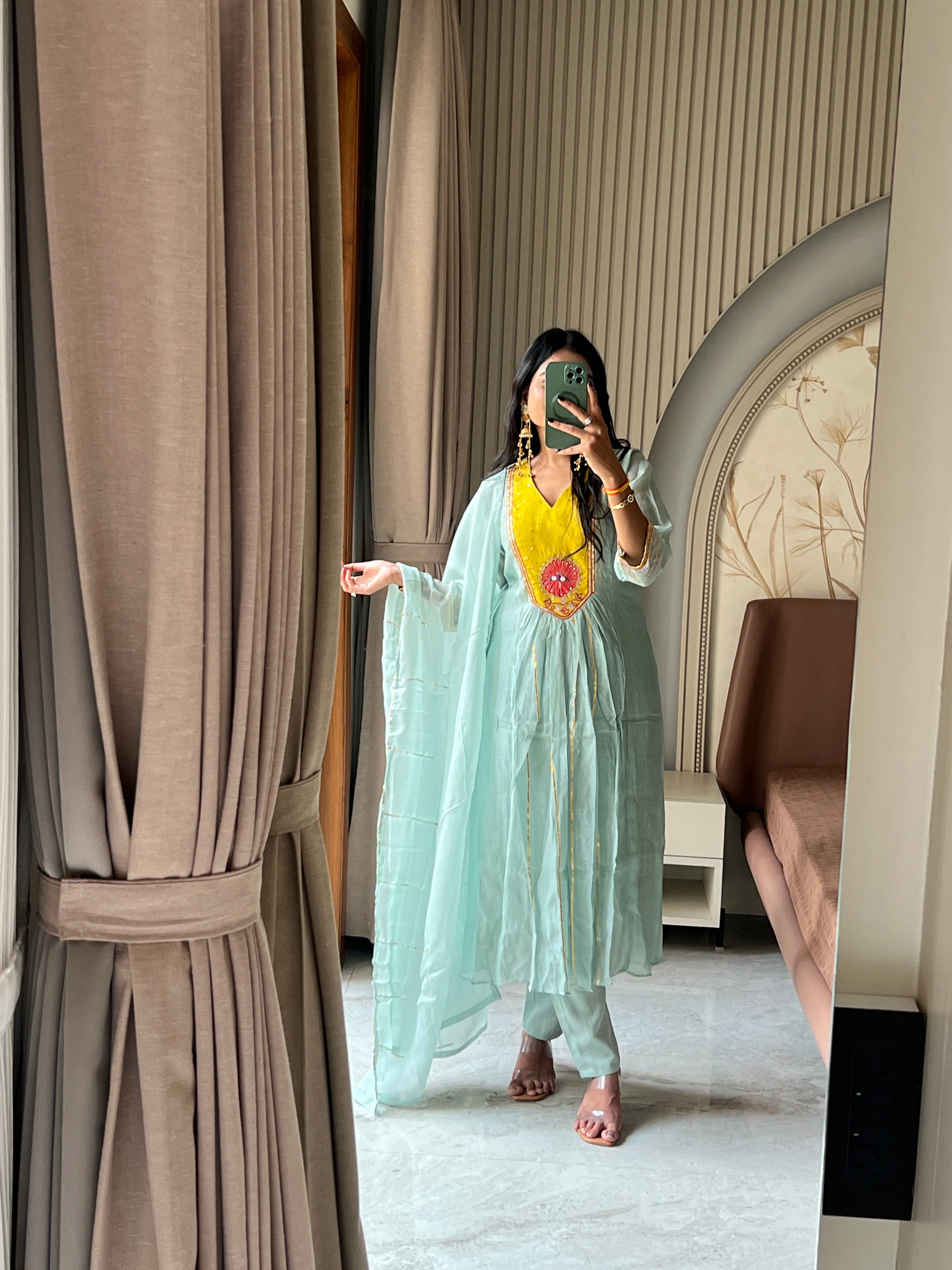 Sky and yellow kurti set