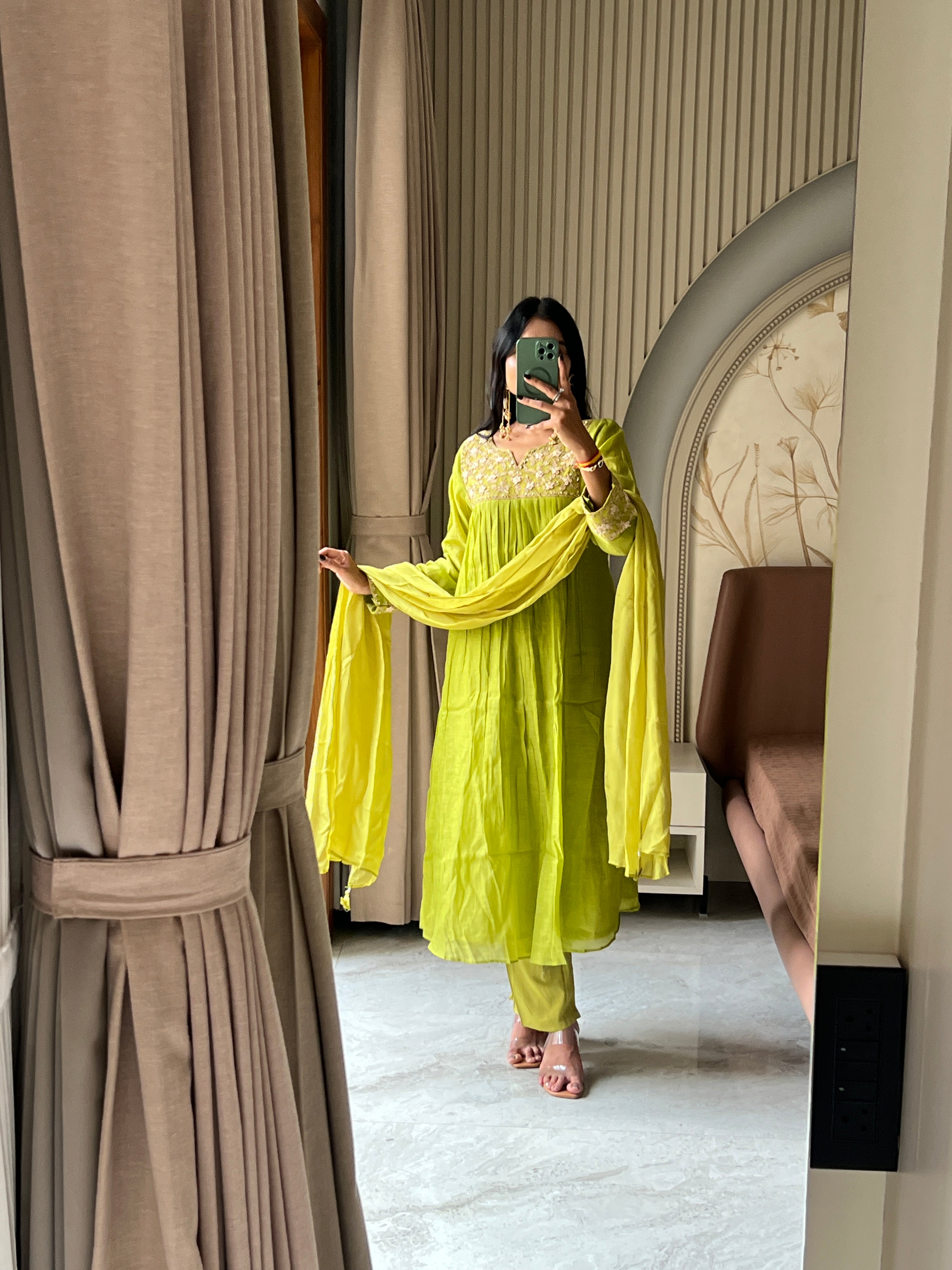 Mul chanderi suit set with beautiful thread work