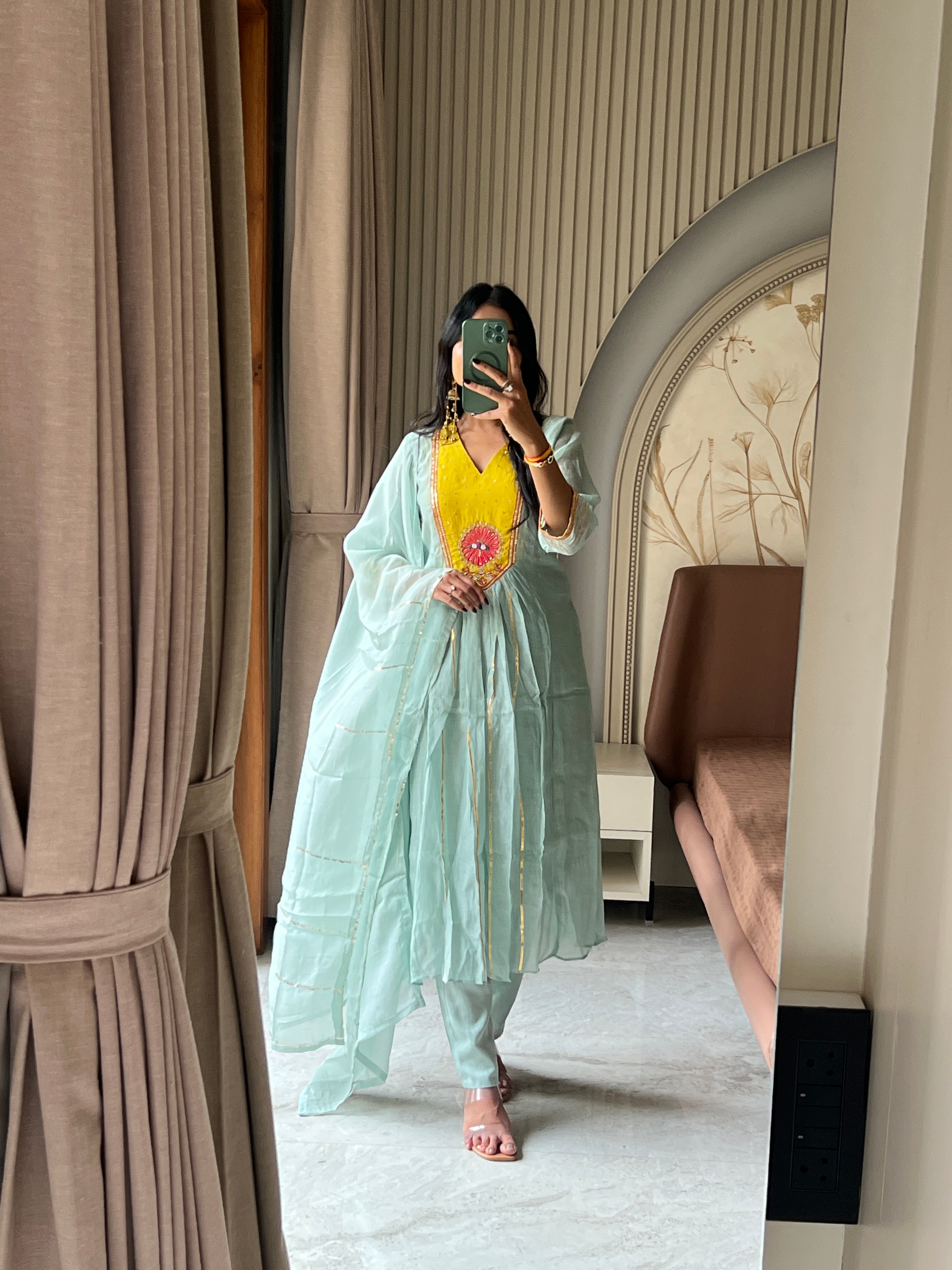 Sky and yellow kurti set